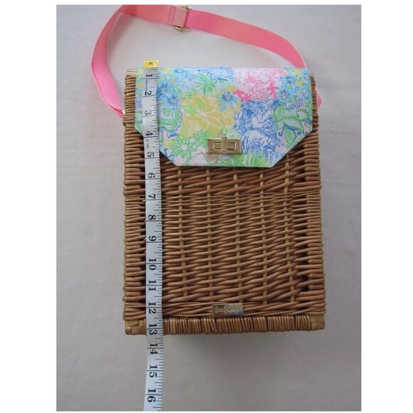 LILLY PULITZER Cheek to Cheek Wicker Wine Carrier Strap Multicolor Basket Tote - Picture 16 of 16